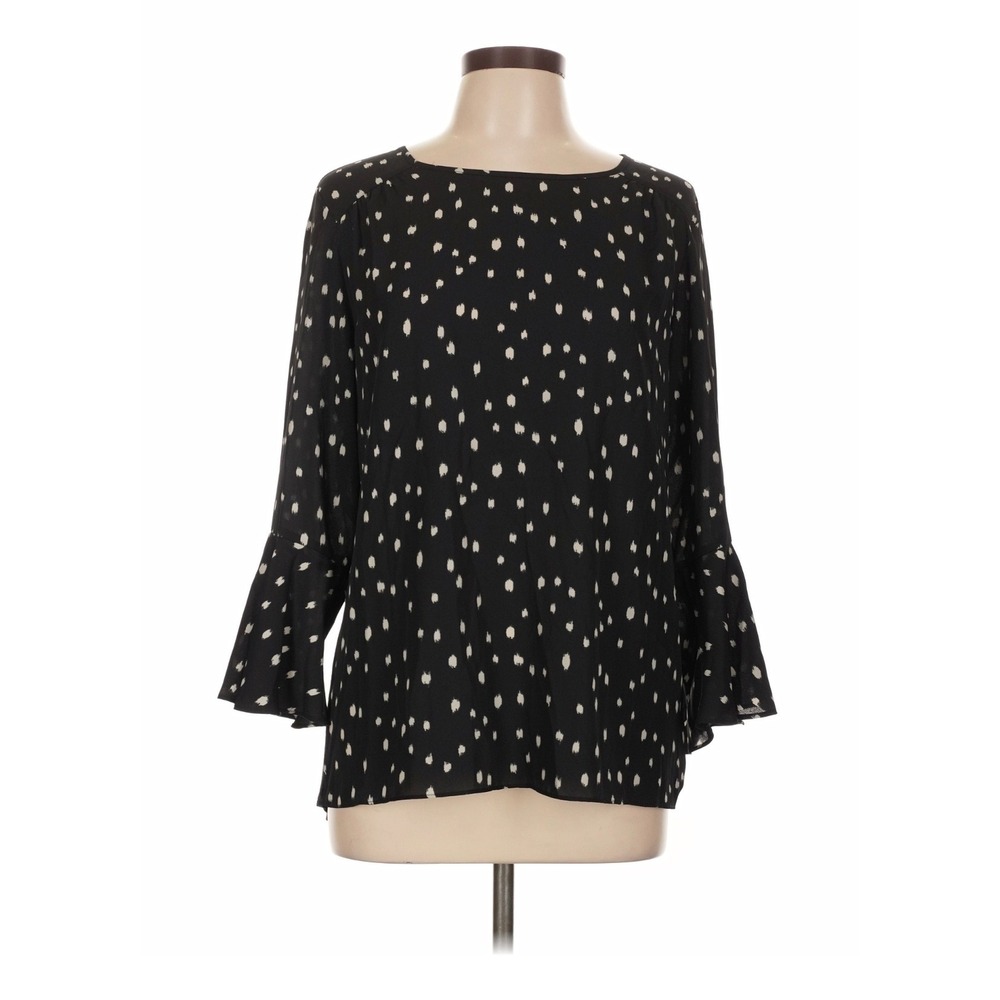 Fortune + Ivy Black Polka Dot Bell Sleeve Blouse XXL Teardrop Cutout Mixed Media